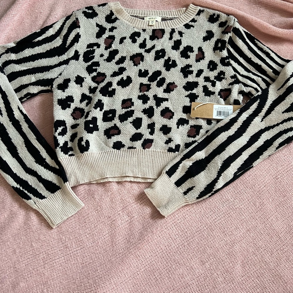 SHEIN Animal Print Sweater in Black and Cream